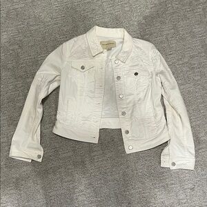 Pilcro and the Letterpress Embroidered off white Denim Jacket